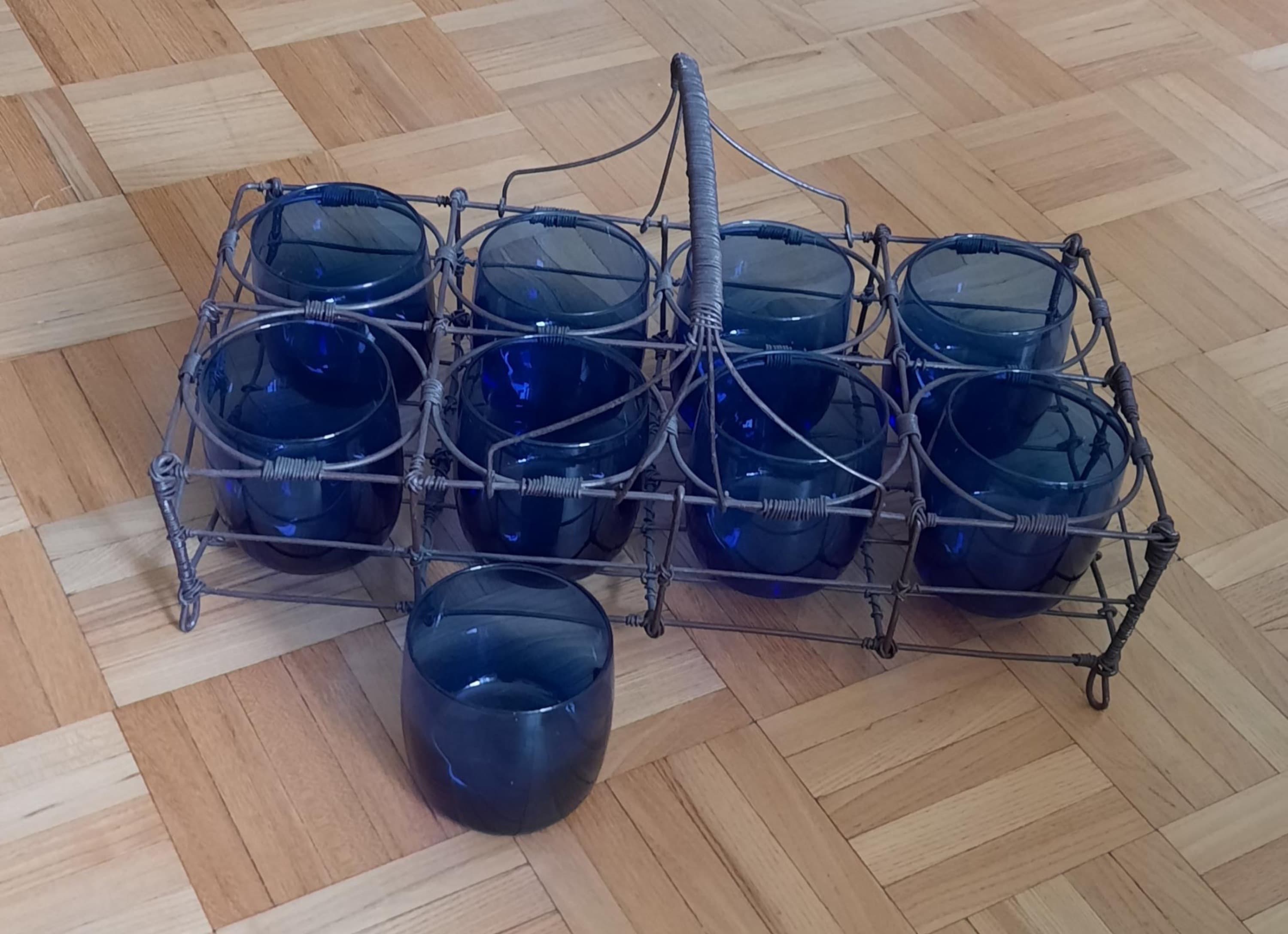 Vintage Gestell inkl. 9 blauen Gläser